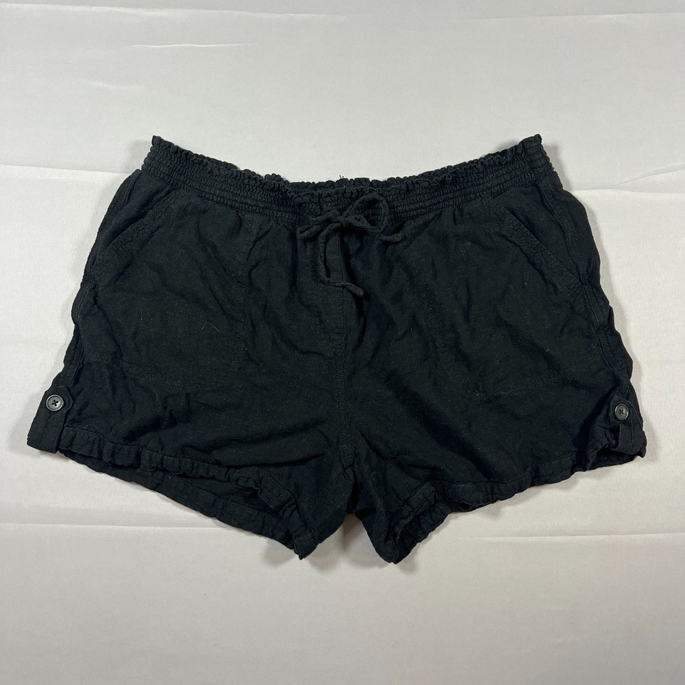 Briggs Linen Shorts Womens 2XL Black Flat Front Drawstring Streetwear Casual